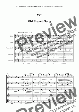 page one of Tchaikovsky - ''Old French Song'' from ''Album for the Young'' Op.39 for Woodwind Quintet