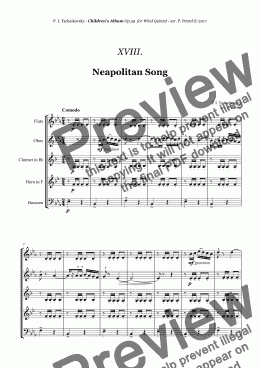 page one of Tchaikovsky - ''Neapolitan Song'' from ''Album for the Young'' Op.39 for Woodwind Quintet