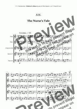 page one of Tchaikovsky - ''The Nurse's Tale'' from ''Album for the Young'' Op.39 for Woodwind Quintet