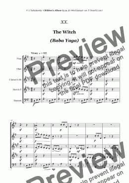 page one of Tchaikovsky - ''The Witch (Baba Yaga)'' from ''Album for the Young'' Op.39 for Woodwind Quintet