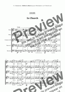 page one of Tchaikovsky - ''In Church'' from ''Album for the Young'' Op.39 for Woodwind Quintet
