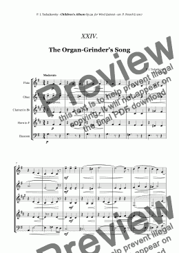 page one of Tchaikovsky - ''The Organ-Grinder Sings'' from ''Album for the Young'' Op.39 for Woodwind Quintet