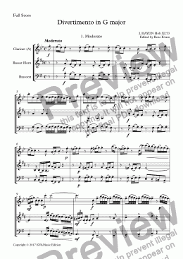 page one of Haydn: Divertimento in G major (Clarinet, Basset Horn and Bassoon)