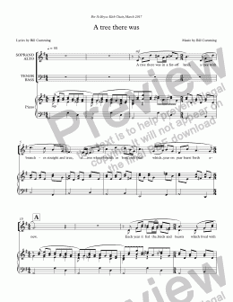 page one of "A tree there was" for SATB & piano