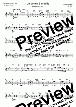 page one of Verdi - Rigoletto - La donna è mobile - PDF - lead sheet Melody + chords