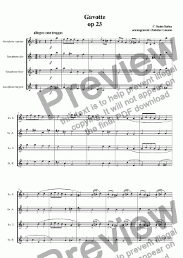 page one of gavotte op 23   C. saint saëns quatuor de saxophones