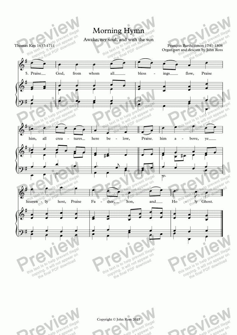 page one of Morning Hymn (Awake, my soul, and with the sun) Descant & reharmonisation
