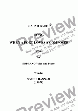 page one of SONG - 'WHEN A POET LOVES A COMPOSER' for SOPRANO Voice and Piano. Words: Sophie Hannah (b.1971)