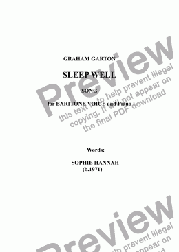 page one of SHORT SONG - 'SLEEP WELL' for BARITONE Voice and Piano. Words: Sophie Hannah (b.1971)
