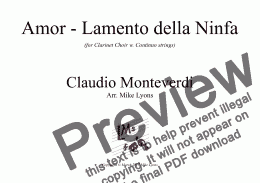 page one of Clarinet Choir - Amor - Lamento della Ninfa
