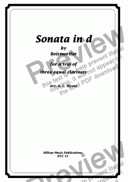 page one of Boismortier Sonata in d arr. three clarinets