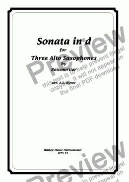 page one of Boismortier Sonata in d arr. three equal saxophones