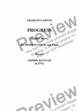 page one of SHORT SONG - 'PROGRESS' SONG for MEDIUM Voice and Piano. Words: Words: SOPHIE HANNAH (b.1971)