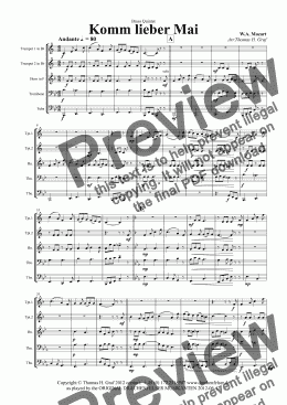 page one of Komm lieber Mai - German Folk Song - Brass Quintet