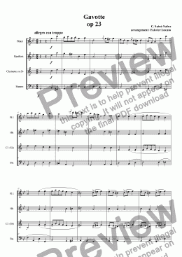 page one of gavotte op 23 Camille Saint-saëns quatuor  vents