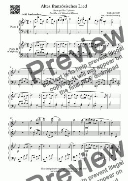 page one of Altes französches Lied (Old French song) (Tschaikowsky) in a new, easy arrangement for 2 pianos by Simon Peberdy