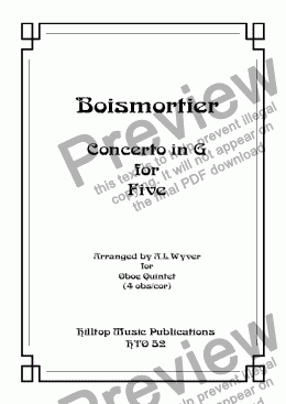 page one of Boismortier Concerto in F for five oboes