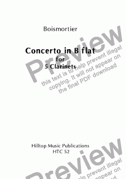 page one of Boismortier Concerto in Bb for five clarinets