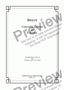 page one of Boyce CONCERTO GROSSO arranged for clarinet choir in C minor