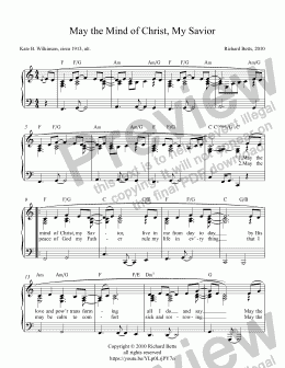 page one of May the Mind of Christ, My Savior - New Hymn Tune - Piano Solo