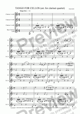 page one of TANGO FOR CELLOS (arr. for clarinet quartet)