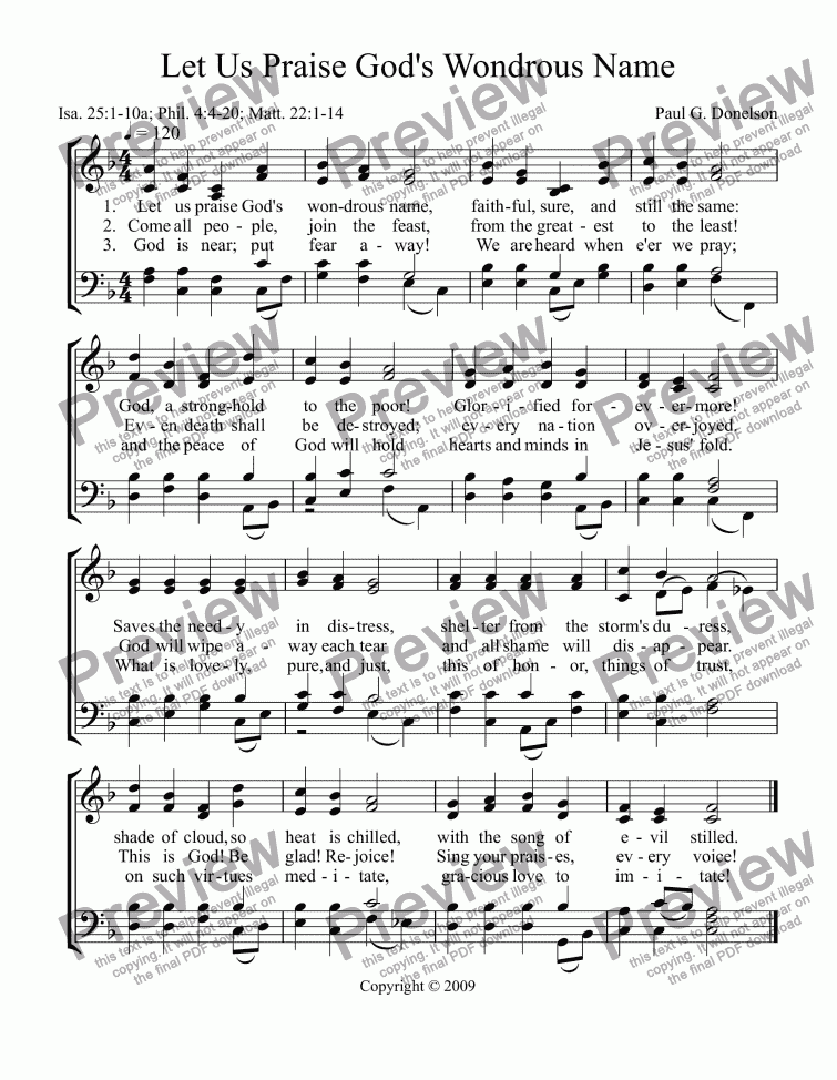 page one of Let Us Praise God's Wondrous Name