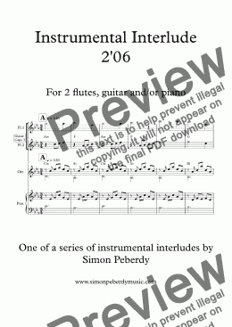 page one of Instrumental Interlude 2'06 for 2 flutes, guitar and/or piano
