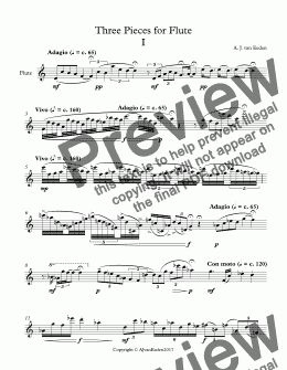 page one of Three Pieces for Flute