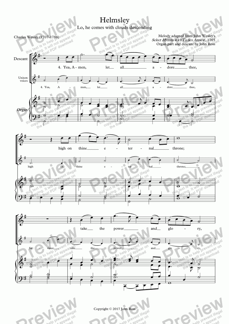 page one of Helmsley (Lo, he comes with clouds descending) - Descant & reharmonisation