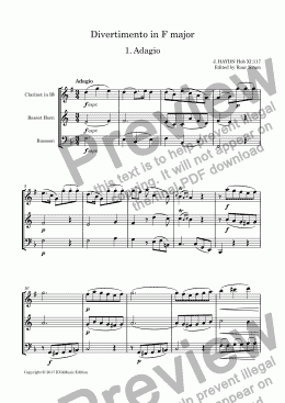 page one of Haydn: Divertimento in F major (Clarinet, Basset Horn and Bassoon)