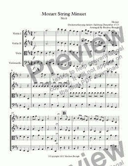 page one of Mozart String Minuet
