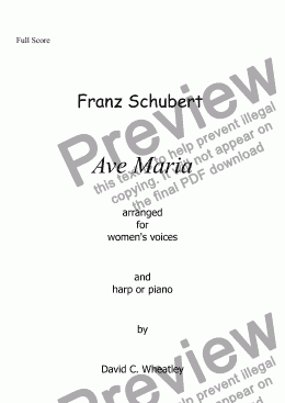 page one of Schubert - Ave Maria for women's voices and harp