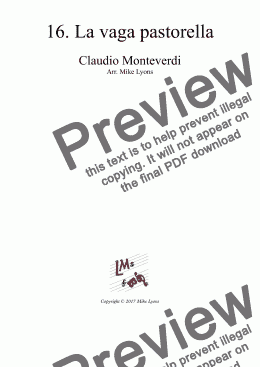 page one of Brass Quintet - Monteverdi Madrigals Book 1 - 16. La vaga pastorella