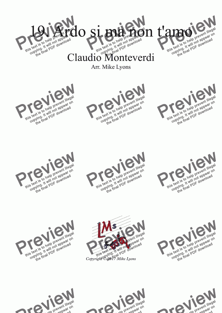 page one of Brass Quintet - Monteverdi Madrigals Book 1 - 19. Ardo si ma non t'amo