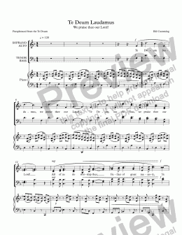 page one of "Te Deum Laudamus" (2) for SATB choir & piano