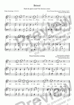page one of Bristol (Hark the glad sound! the Saviour comes) - Descant