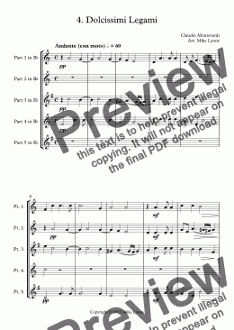 page one of Brass Quintet - Monteverdi Madrigals Book 2 - 04. Dolcissimi Legami