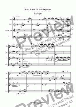 page one of Five Pieces for Wind Quartet