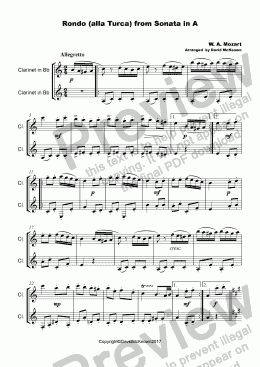page one of Rondo Alla Turca Duet for Two Clarinets