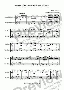 page one of Rondo Alla Turca, Duet for Alto and Tenor Saxophone