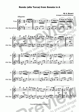 page one of Rondo Alla Turca, Duet fo Flute and Alto Saxophone
