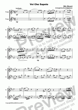 page one of Voi che Sapete Duet for Flute