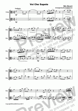 page one of Voi che Sapete Duet for Viola