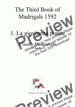 page one of Brass Quintet - Monteverdi Madrigals Book 3 - 01. La Giovinetta Pianta