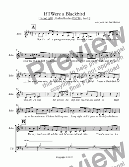 page one of If I were a blackbird [English folksong] (choir SATB)