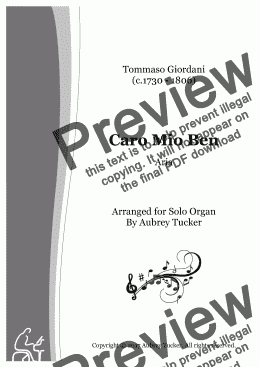 page one of Organ: Aria Caro Mio Ben - Tommaso Giordani