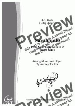 page one of Organ: Sarabande from Cello Suite No.6 in D (BWV 1012) - J.S. Bach