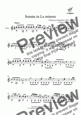 page one of Sonata in La minore for solo guitar