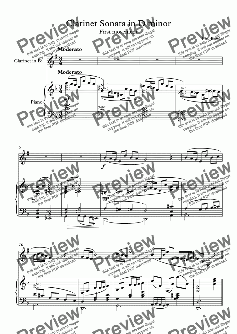 page one of Clarinet Sonata in D minor