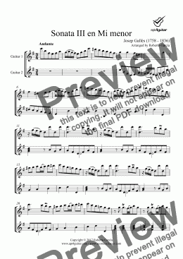 page one of Sonata III en Mi menor for guitar duet